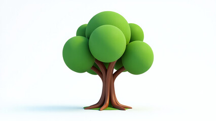 stylized tree round green canopy brown trunk modern style pure white