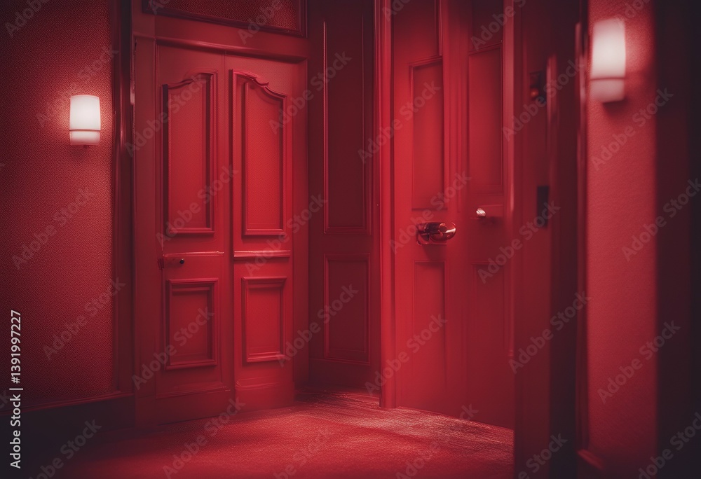 Wall mural door red room wooden white success design isolated architecture light doorway render abstract exit e