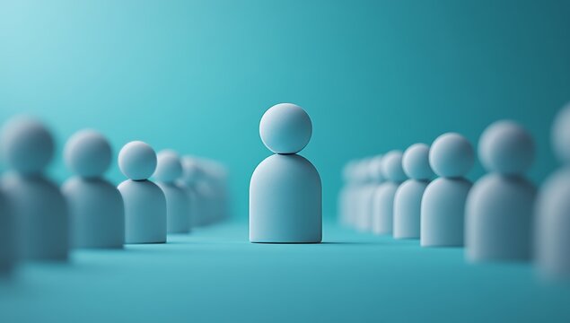 **Employee onboarding process:** An array of toy plastic workers with no faces. This represents human resources, the first day on the job, team introductions, and corporate culture. A new team member