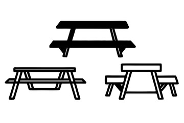 set of Picnic Table silhouette vector illustration