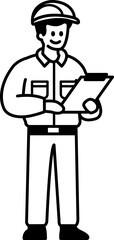 black and white flat icon vector of Technician is holding documents
