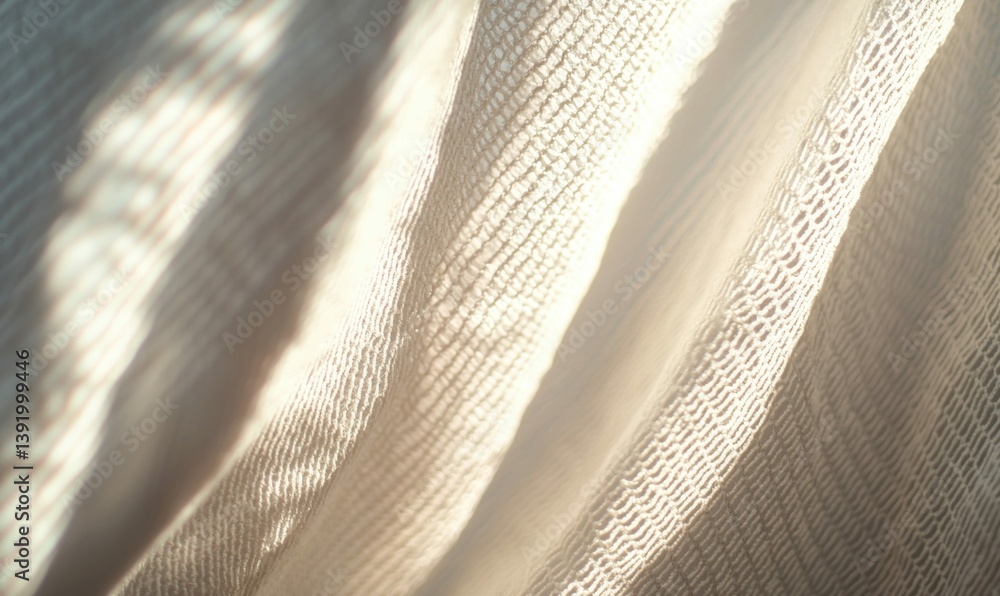 Poster close-up view of soft, flowing fabric illuminated by natural light, creating gentle shadows.