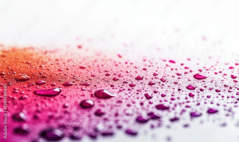 Poster a vivid display of water droplets on a colorful surface, creating a fresh and abstract scene.