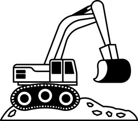 black and white flat icon vector of The crane is lifting a load of dirt
