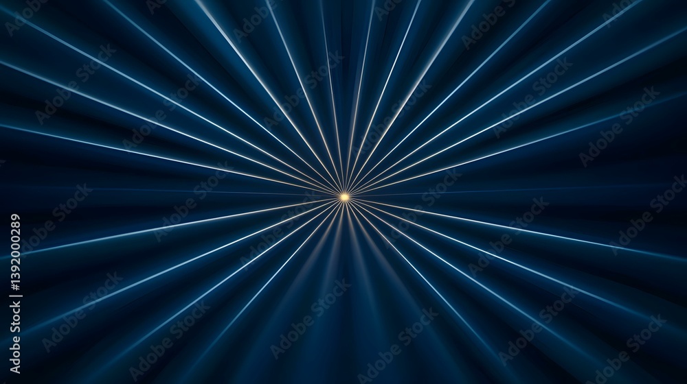 Poster the image contains a dark blue, abstract design featuring numerous radiating lines converging at a c