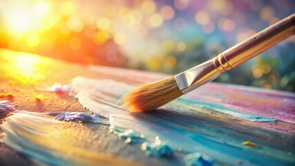 Fototapeta premium Artistic brush painting with blue and orange strokes