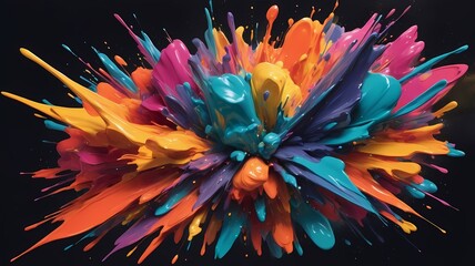 A kinetic explosion of acrylic paint, with bold splashes of color gradients forming an abstract yet structured sense of chaotic motion