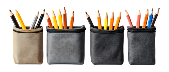 Pack of Pencil Case Set Against Transparent Background for Office Supplies, School Accessories, or Creative Design Projects