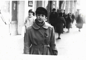 Woman in on street in winter, USSR