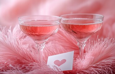 An invitation for a hen party in pink, showcasing champagne glasses. The card, framed with feathers, sets a festive tone perfect for a bridal shower, girls' gathering, or anniversary. It features