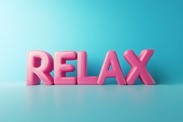 RELAX  3D Text Effect &ndash; Pink Gradient Letters with Blue Outline and Soft Shadow on Light Blue Background