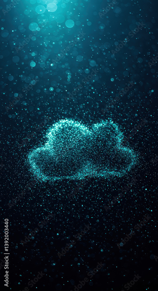 Poster teal data cloud: sparkling technology, innovation, digital networks, futuristic computing, and cyber