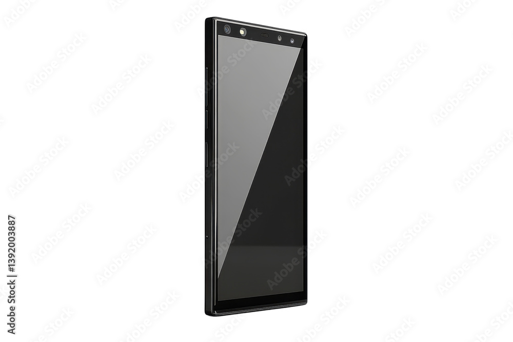 Poster sleek black smartphone modern design clean lines minimalist aesthetic sharp display isolated isolate
