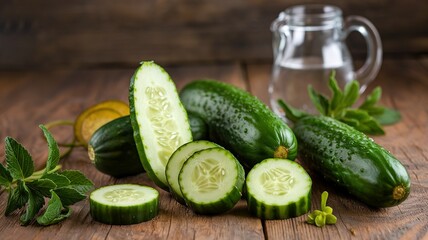 Fresh cucumbers and slices are ready for a natural facial treatment