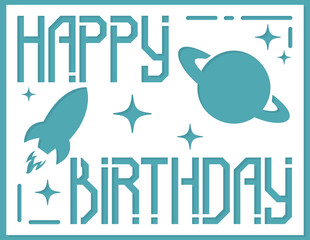 Happy Birthday card. Layered paper cut Flowers. Paper cut out design. Shadow box style. 3D design. Space card for children