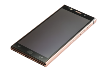 Sleek rose gold smartphone dark screen modern design elegant tech new mobile device premium phone isolated on transparent background