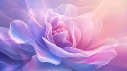 Delicate Rose Blossom with Soft Pastel Colors and Sparkling Dew Droplets in an Ethereal Atmosphere