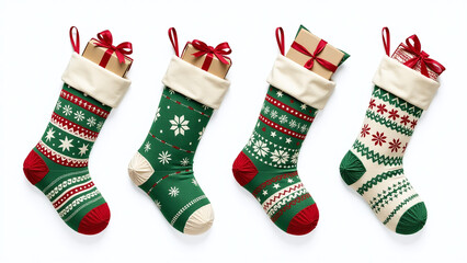 christmas stocking green white patterns ideal holiday decor gift holding isolated white background available