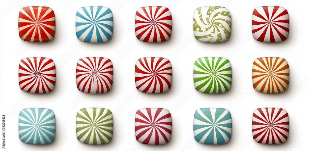 Poster gradient square icons with stripes in a range of hues