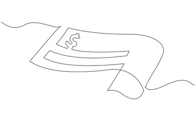 Continuous single line of bank check cheque blank empty note payment dollar bill salary money finance concept sketch drawing editable stroke vector illustration