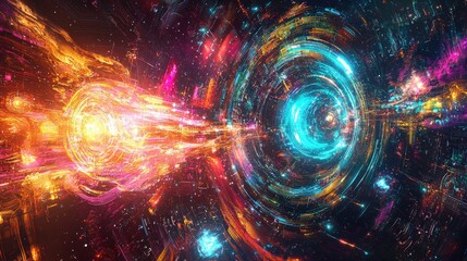 Fototapeta premium Vibrant Cosmic Scene Depicting a Swirling Galaxy with Bright Colors and Stunning Light Effects