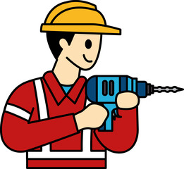 flat icon vector of Technician using a drill