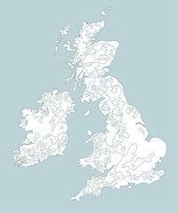 Black and white outline map of the United Kingdom, including England, Scotland, Wales, and Northern Ireland. Clean, high-resolution vector perfect for educational, design, and print use.