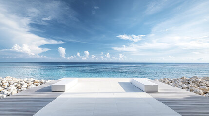 Fototapeta premium minimalist resort style retreat facing ocean with serene atmosphere