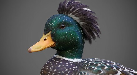 Obraz premium Close up vibrant green duck mohawk soft lighting. AI Generated