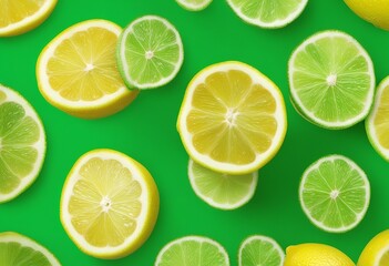 Fototapeta premium slices top limes fresh view banner background lemons green nobody slice crop sliced topview horizontal studio shot lime no people food yellow citrous ripe juicy copy space fruit organic sour tropical