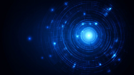 Obraz premium Big data visualization on dark space with dotted lines shape effect decoration. Abstract blue futuristic technology frame template. Design background