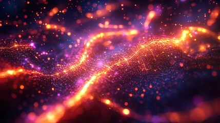 Obraz premium Vibrant Abstract Background Featuring Swirling Particles of Light and Energy in Warm Colors