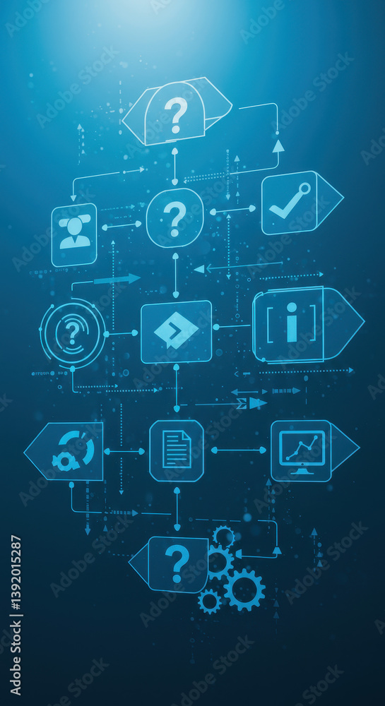 Poster streamlined process flow: navigating decisions & data | workflow, automation, questions, analysis, g