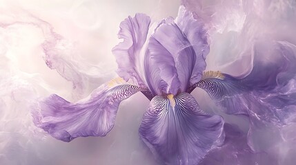 Delicate lavender iris flowers in soft pastel tones with ethereal light and dreamy floral texture, romantic botanical background

