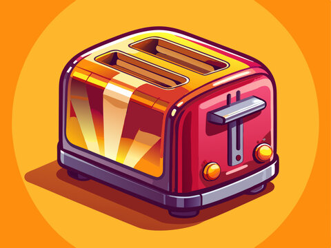 A high-quality vector illustration of a modern two-slot toaster with a stainless steel finish, isolated on a white background.