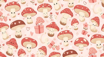 Charming Mushroom Meadow: A Cute Illustration AI Generated
