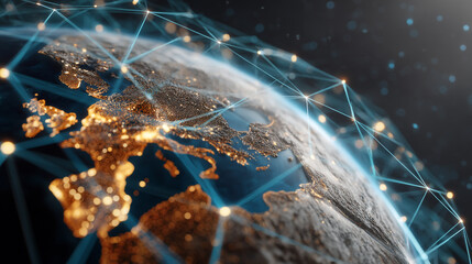 Global Data Network: Night Sky, Earth, Technology, Communication, Space, Illuminated Globe, abstract technology background, full had technology wallpaper, colored technology background, 