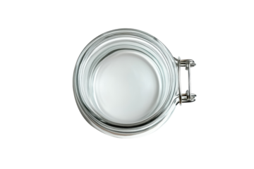 Empty glass jar with metal clasp clear glass top view simple studio shot clean background minimalist isolated on transparent background