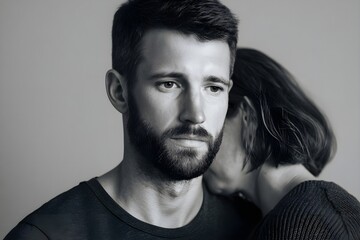 Obraz premium A man with a beard and a woman hugging him