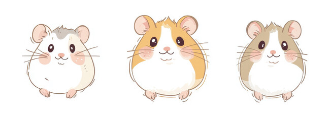 Obraz premium Trio of Cute Cartoon Hamsters on White Background