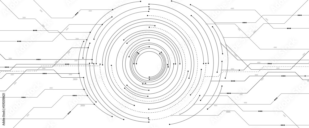 Aufkleber Abstract futuristic white background with circle circuit wires on an electronics board. Artificial intelligence concept