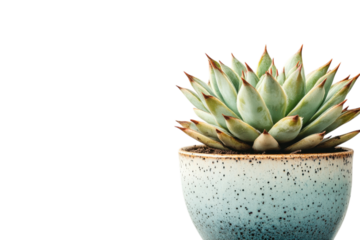 Serene Echeveria succulent in a speckled teal pot against a soft beige background with subtle isolated on transparent background