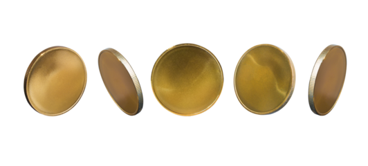 Collection of different coins or medals, money, golden isolated on free png background. Money success concept.