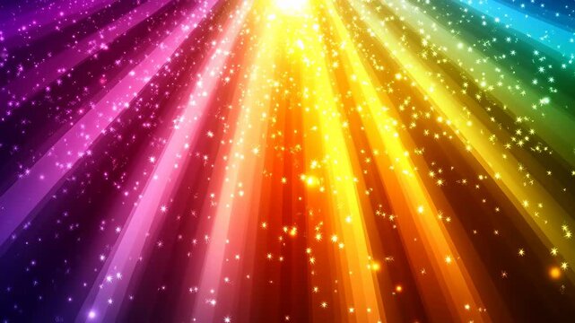 A burst of rainbow light rays radiating outward