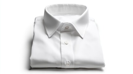 Folded White Dress Shirt Still Life on White Background