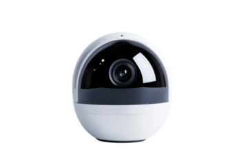 Smart Home Security Camera 360 view HD clarity sleek white design modern tech home safety family isolated on transparent background