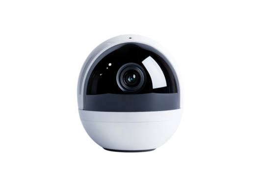 Smart Home Security Camera 360 view HD clarity sleek white design modern tech home safety family isolated on transparent background