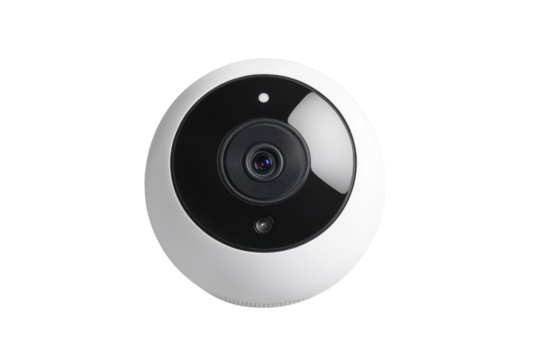 Smart Home Security Camera Sleek White Design High Res Lens 360 View isolated on transparent background