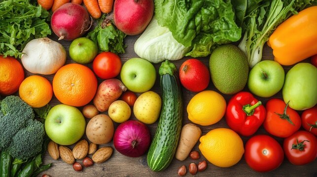 Colorful assortment of fresh fruits and vegetables