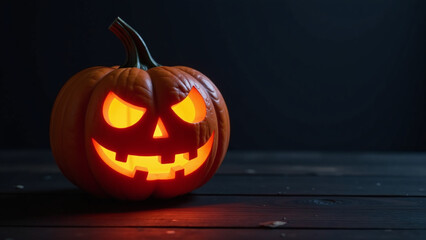 Obraz premium glowing jack lantern black background adds spooky ambiance halloween decorations party